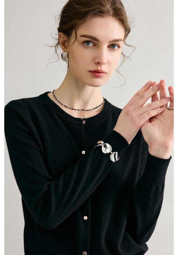 Women's 100% Pure Cashmere Round Neck Knit Cardigan - Loose, Versatile, Solid Color, Long Sleeve, Warm Autumn/Winter Outerwear