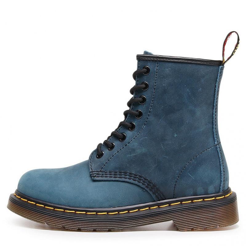 Hohe Crazy Horse Schwarze Motorradstiefel Damen Klassische Retro Kurze Stiefel Herren- und Damen-Lederstiefel