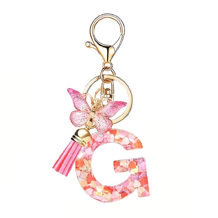 Fashionable Crystal Letter Keychain Sparkling Butterfly Tassels Charm Keyring Ornament for Women Girls Accessories