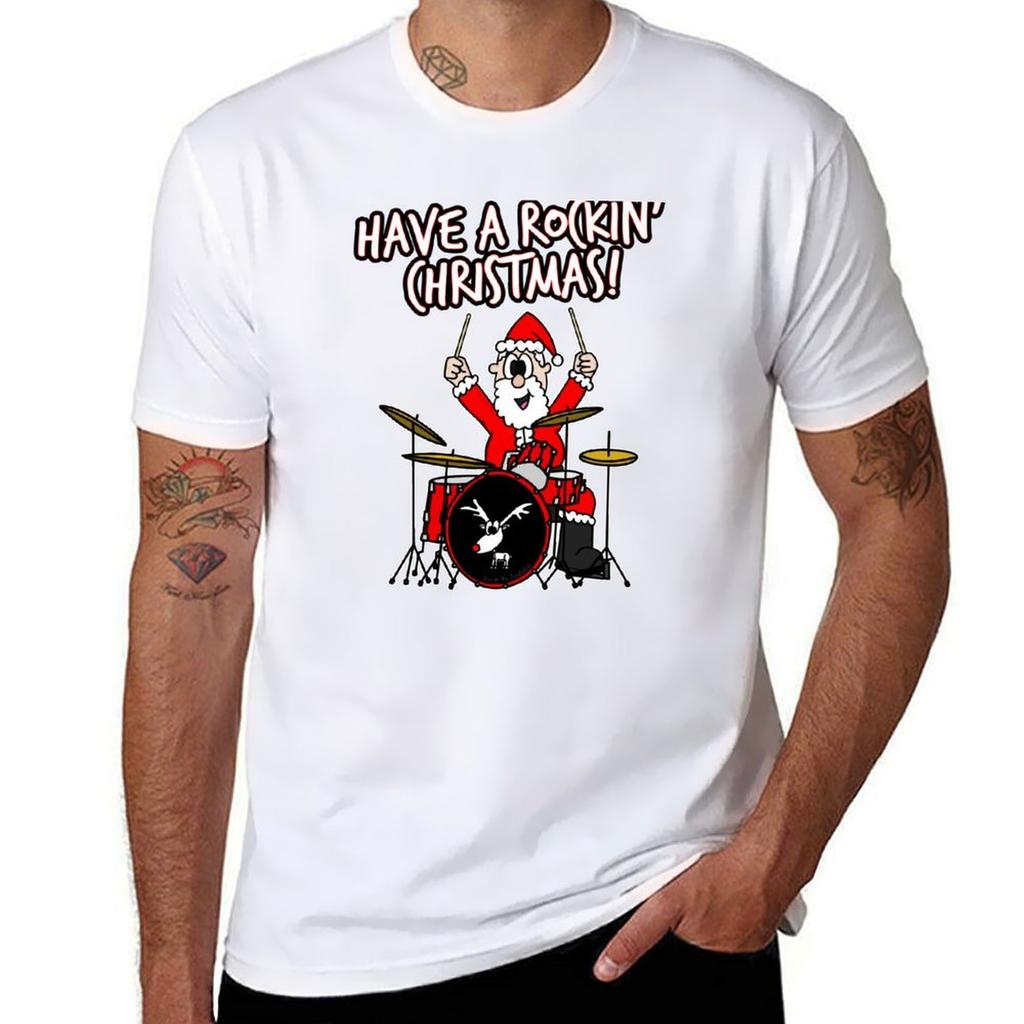 Have A Rockin Christmas Santa Drumming Drummer Drums TShirt Water Resistant Casual TShirt