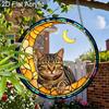 Acrylic Crescent Moon Tabby Cat Suncatcher, Stained Glass Style Window Hanging Ornament for Cat and Celestial Lovers