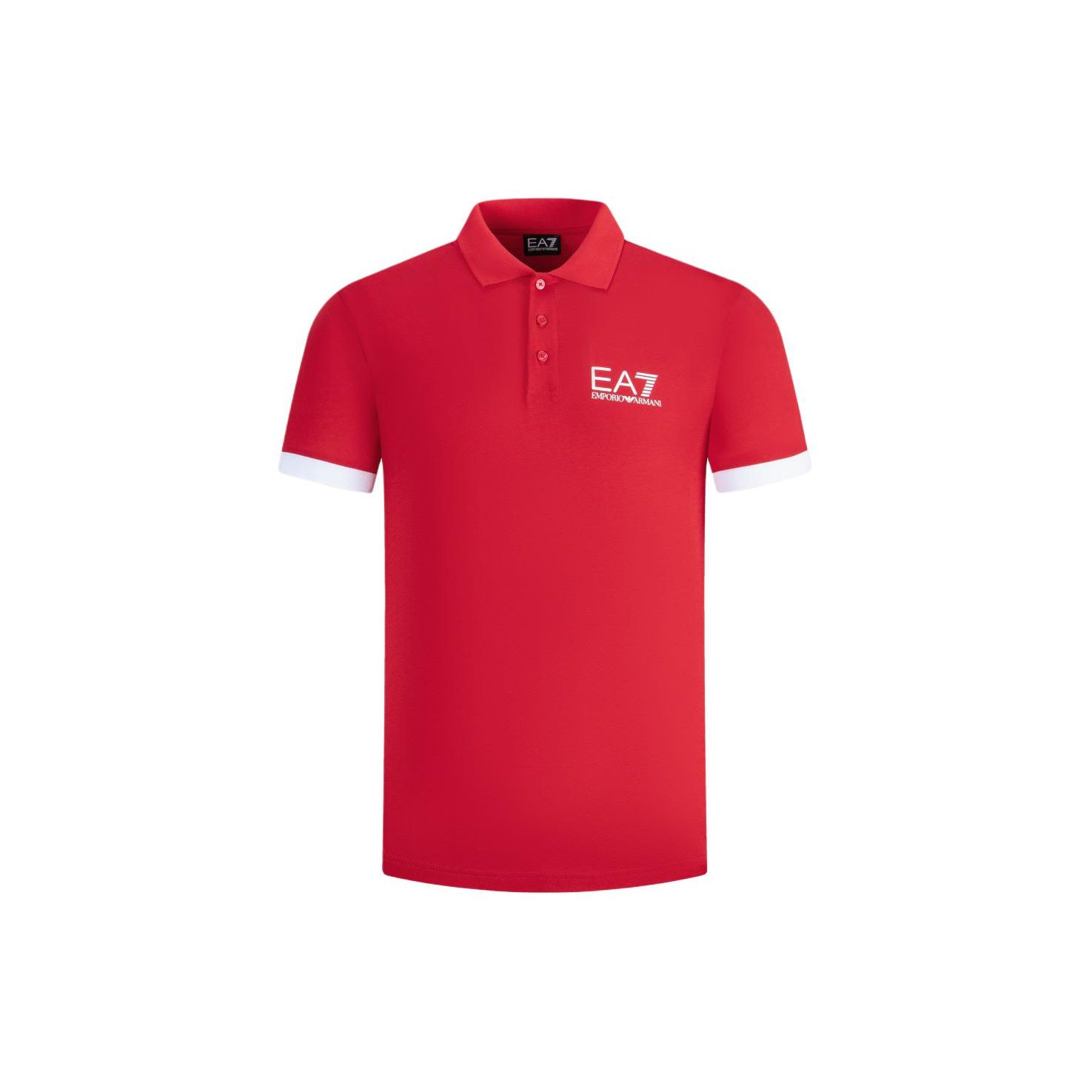 Emporio Armani EA7 SS24 Letter Print Button Straight Fit Short Sleeve Polo Shirt Men tops Red 3DPF03-PJ02Z-1461 M
