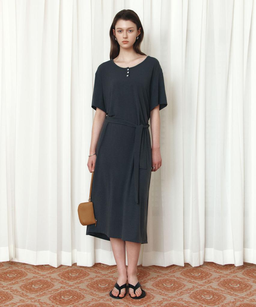 Siyajyu Sia8042 Relaxed Jersey Wrap Dress_Charcoal