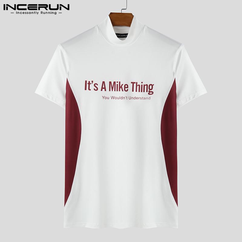 INCERUN Men Mockneck Short Sleeve Tops Casual Fitted T-shirts
