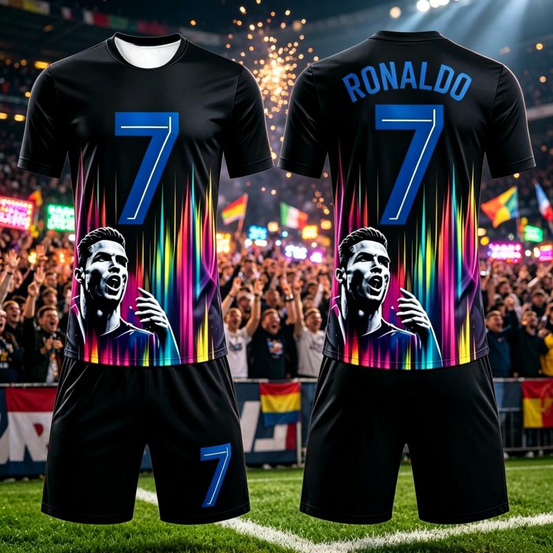 Summer New # 7 Ronaldo Football Jersey Men Women Short Sleeve T-shirt+Shorts Set Sports Causal Training Clothes Family Kids Tees