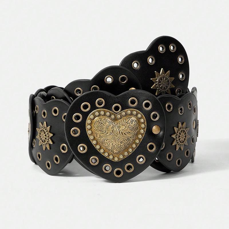 Wasteland Style Retro Love Suede Rivet Accessories Air-eye Punk Handsome Hot Girl Western Style Heavy Industry Wide Belt