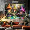 2D Fairy Tale Mushroom Village Tapestry, Colorful Houses with Pond & Flowers Wall Hanging, Fantasy Backdrop