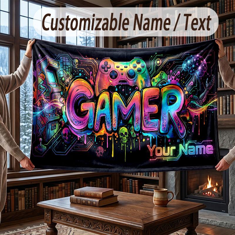 Neon Colorful Theme Throw Blanket Custom Name Text Personalized Blanket Soft Cozy Blanket for Home Sofa Bed