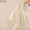 ZANZEA Women Square Collar Summer Short Sleeve Slim Blouse