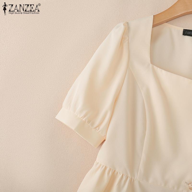 ZANZEA Women Square Collar Summer Short Sleeve Slim Blouse