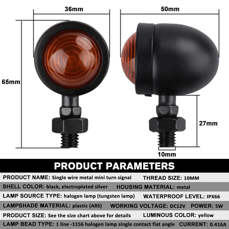 Motorcycle Led Turn Signal Light Direction Indicator Lamp Bullet Chrome Amber Moto Front Lamp Tail Light 12V Universal 1 Pair