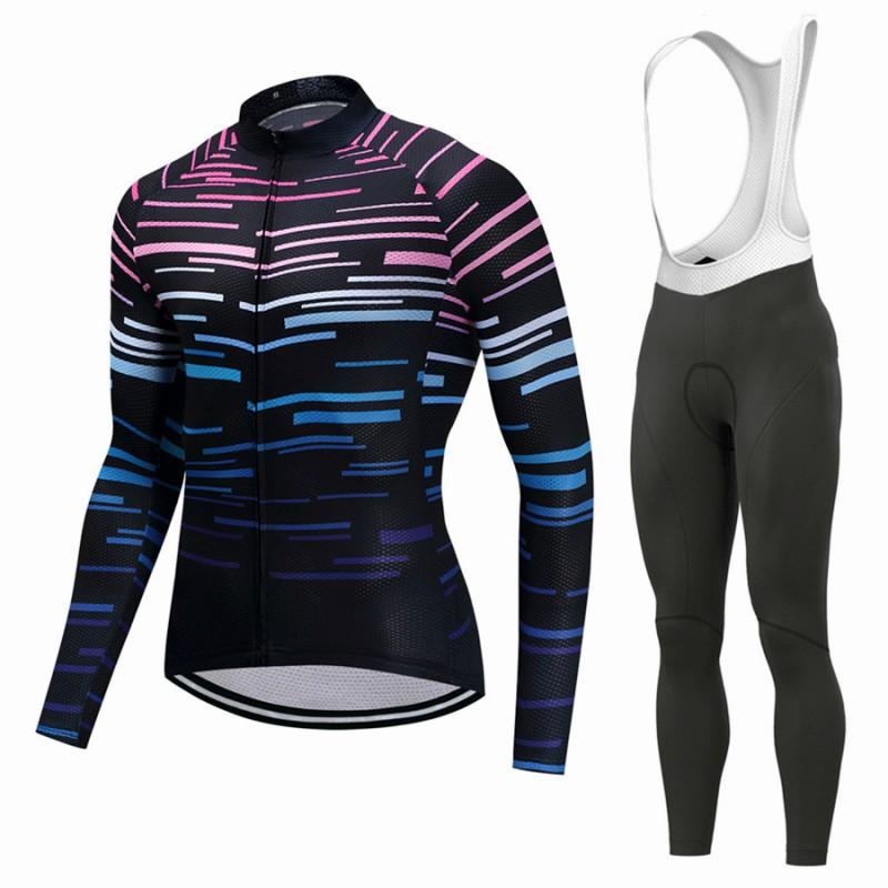 Mens Long Sleeve Cycling Jersey Set Breathable Quick Dry Bike Riding Sportswear