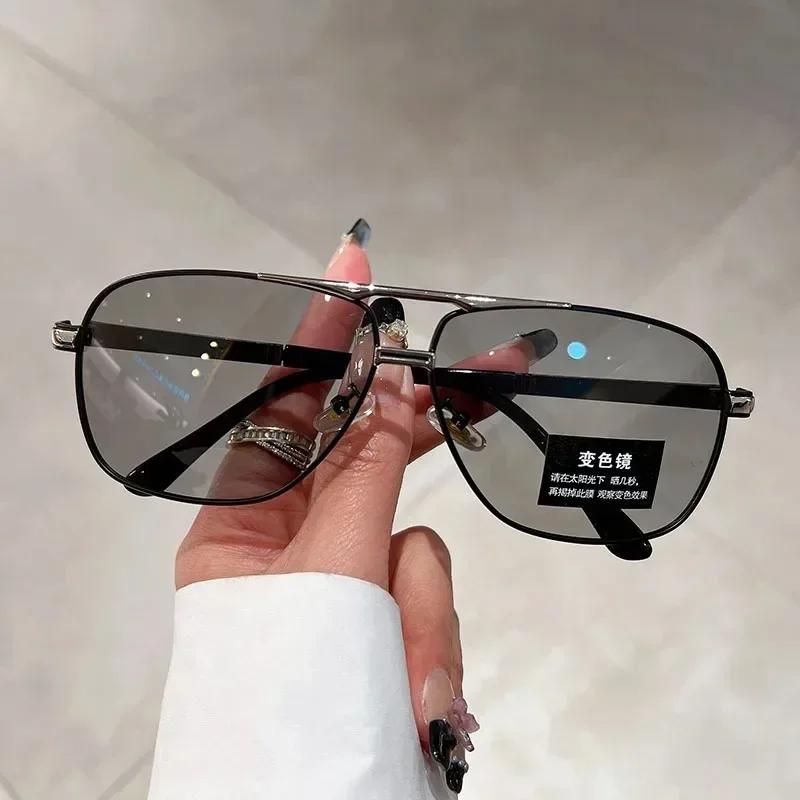 Vintage Pilot Polarized Sunglasses Men  Fashion Driving Fishing Outdoor Trendy Pochromic Lens Sun Glasses For Female