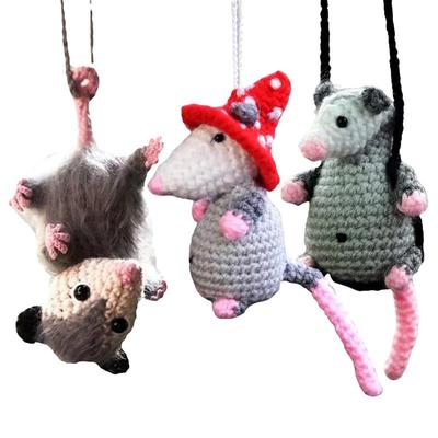 Hand Woven Possum Car Charm Pendant Cute Mouse Funny Handmade Knitted Possum Auto Rearview Mirror Ornament Accessories
