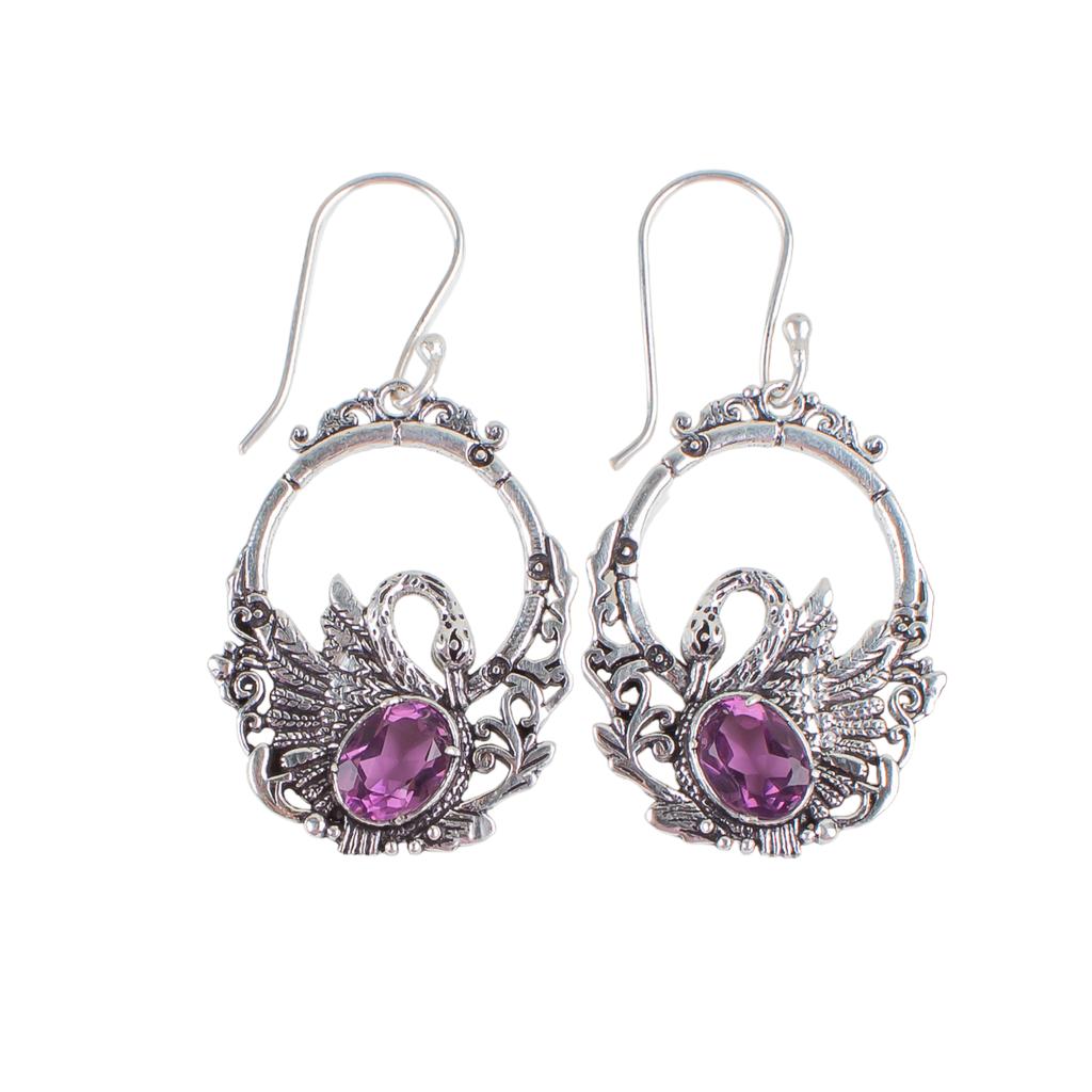 African Amethyst Gemstone 925 Sterling Silver Jewelry Drop/Dangle Earrings 1.64" CE-2-14