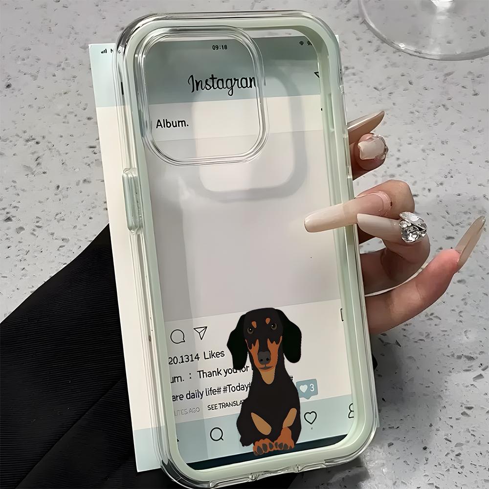 Dachshund Dog Pattern Clear Phone Case For iPhone 17 16 15 14 13 12 11 Pro Max Air Plus 2 In 1 Candy Color Silicone Soft Cover