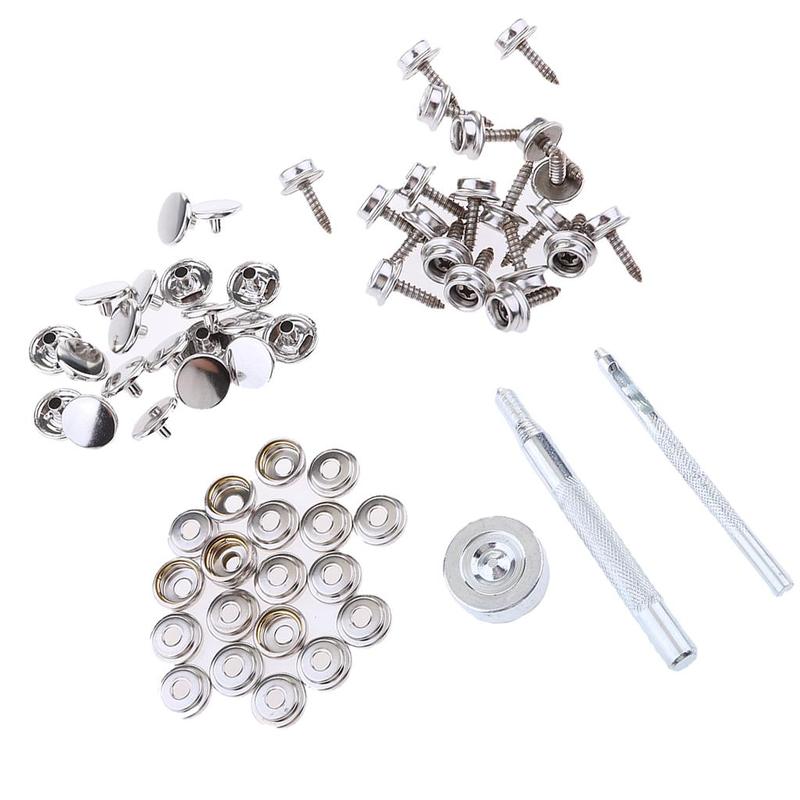 63pcs Marine Boat Stainless Steel Canvas Snap Cover Fastener 15mm Screw Studs Repair Kit W/ Tallation Tool