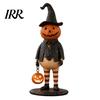 Retro Wizard Pumpkin Statue Witch Figurine, Spooky Halloween with Lantern, LED Lighted Night Lamp Vintage Gothic Resin for Tabletop Mantel Shelf Decor