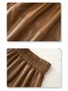 Coffee PU Leather Elastic Waist A-Line Pleated Midi Skirt - Women's 2024 Spring/Autumn Style