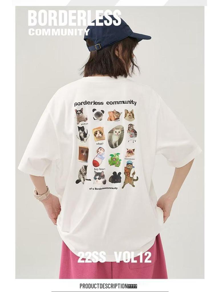 Damen Sommer T-Shirt mit Graffiti-Print im Distressed-Look - Locker geschnitten, kurzärmlig, High-Street-Stil