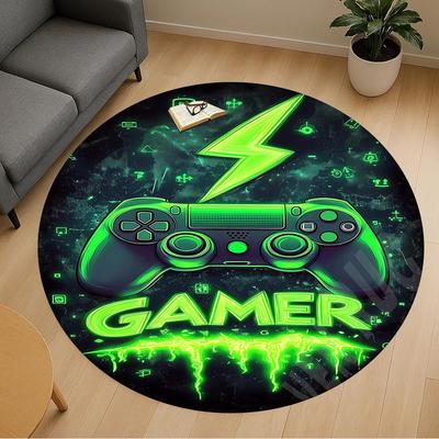 1 Stück Gamer Controller Neon Runder Stuhlmatte Teppich - Rutschfest, Bodenmatte für Büro, Schlafzimmer, Heimdekoration Weihnachtsgeschenk c0528127