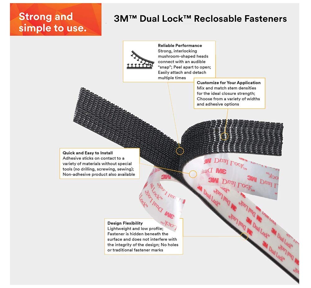 3M Dual Lock Reclosable Zipper SJ3550 250mm Black x (25mm 182cm)