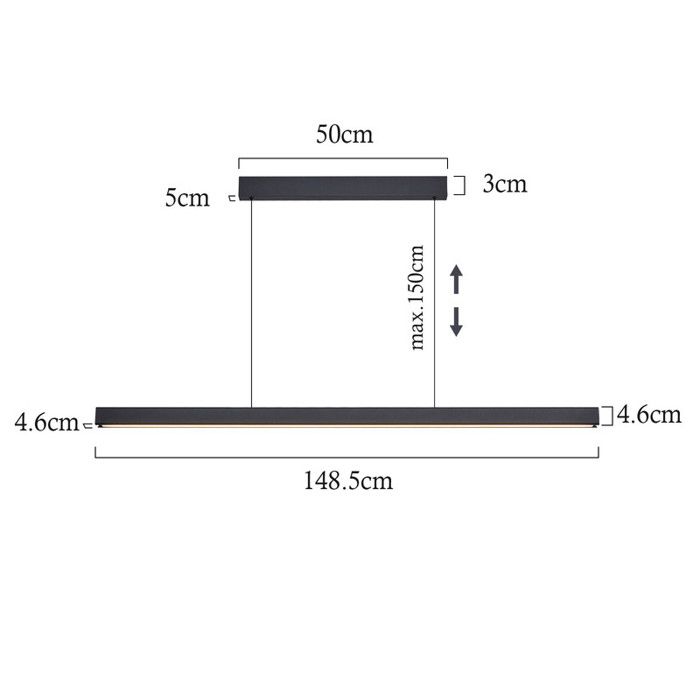 Suspension LED - NETTLIFE - 148,5 cm - 50W - Dimmable avec télécommande - Noir métal