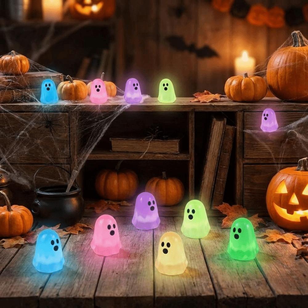 12 PCS/SET Transparent Glow in The Dark Ghosts Resin Creative Mini Ghost Figurines Cute Ghost Ornaments Gift