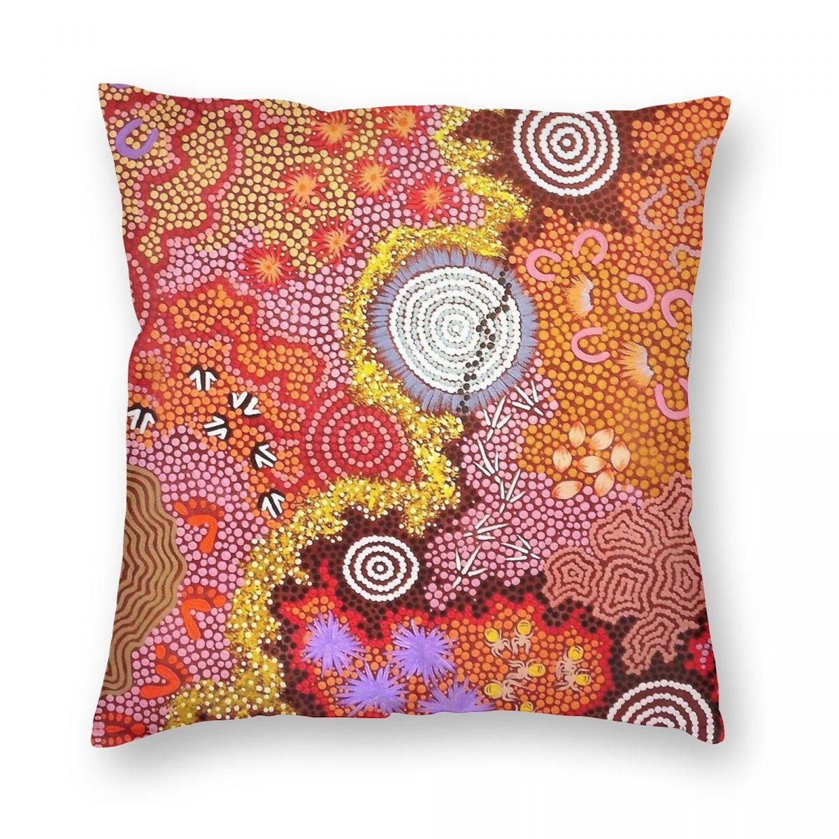 Australian Aboriginal Art 2 Square Pillowcase Polyester Linen Velvet Creative Zip Decorative Sofa Cushion Cover Wholesale 30x30cm