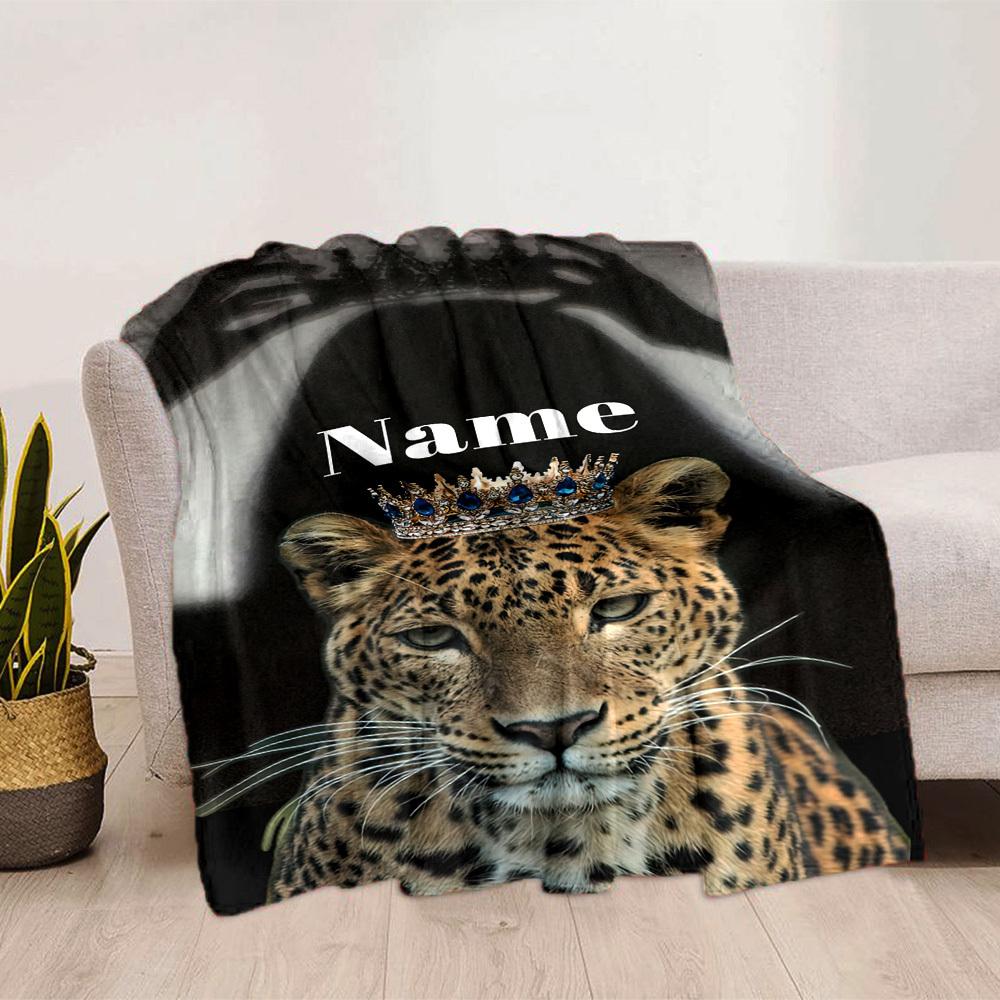 Custom Leopard Crown Home Customize Your Name Blankets Comfortable Soft Lightweight Allseason Multipurpose Blanket For Picnics Sofas Offices Beds