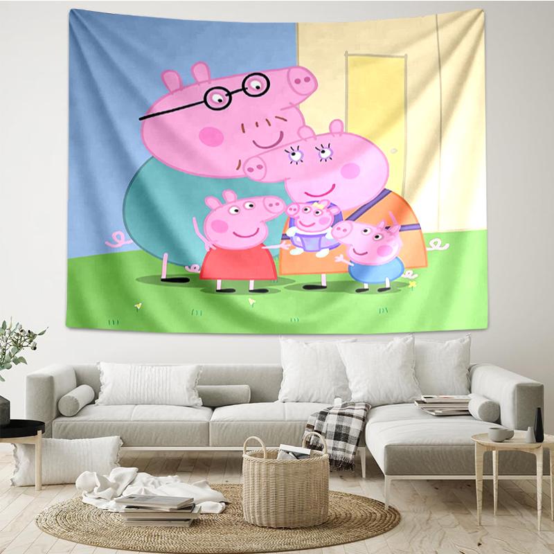 Peppa-Pig Print Tapestry, Backdrop, Easy Setup, Ideal for Bedroom, Office & Living Room, with Aesthetic Wall Hanging Decor.