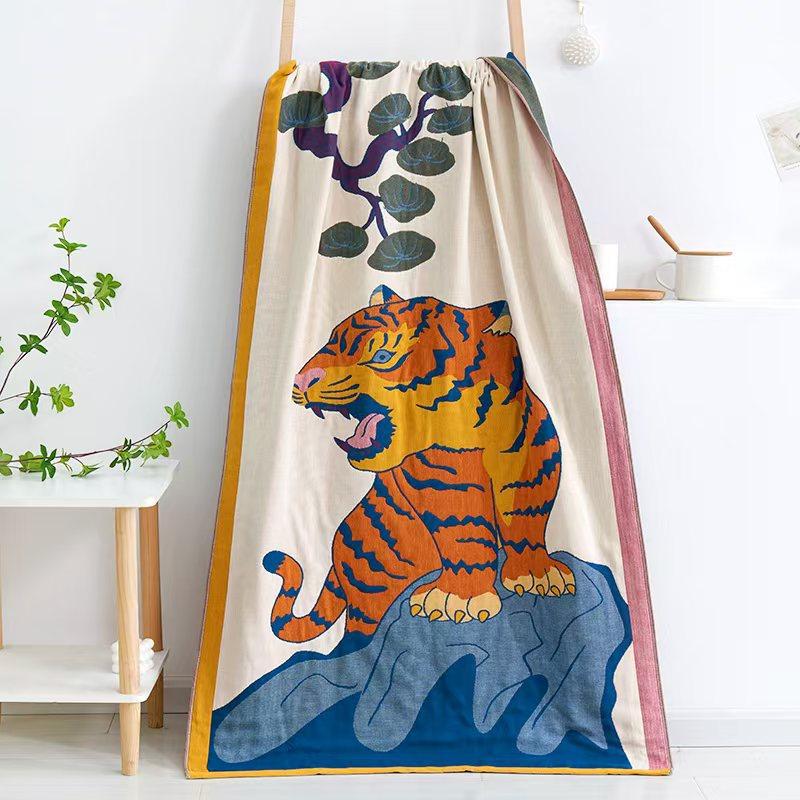 New Style Pure Cotton Gauze Jacquard Edge Binding Extra Large Thickened Absorbent Quick-Drying Bath Towel for Couples Family Use