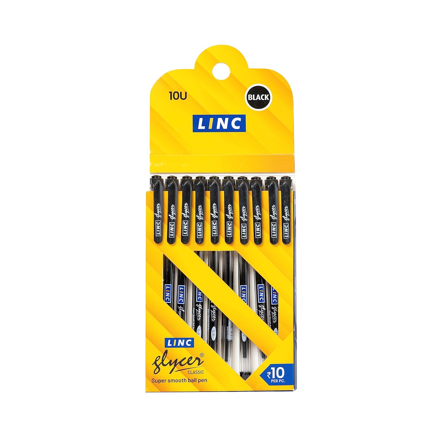 Linc 0.6mm Black Ink Glycer Smooth Ball Pen Set of 1 X 10pcs for Office, School & Home Writing