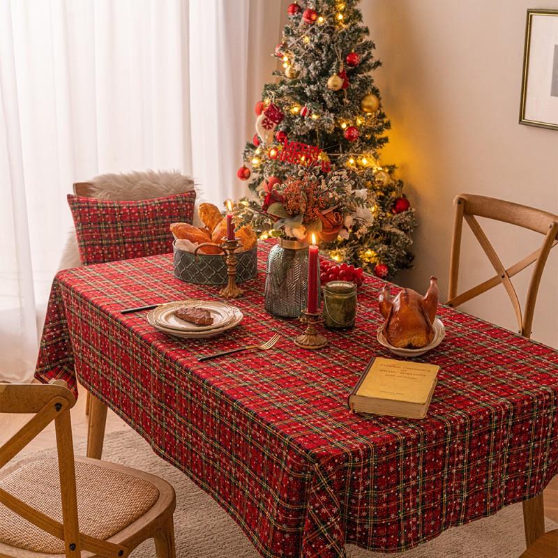 Christmas Snowflake Plaid Tablecloth Rectangular Decorative Fabric Table Cover Dining Coffee