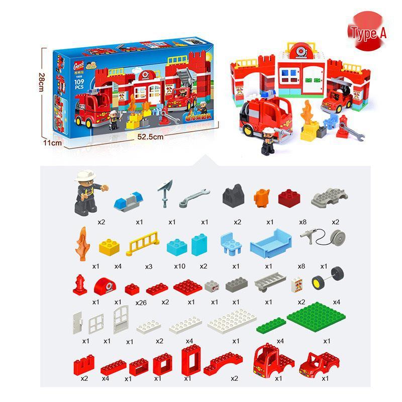GegeLe Fire Station Series: Firefighter Large Particle Building Blocks Car Toy for Boys 3+
