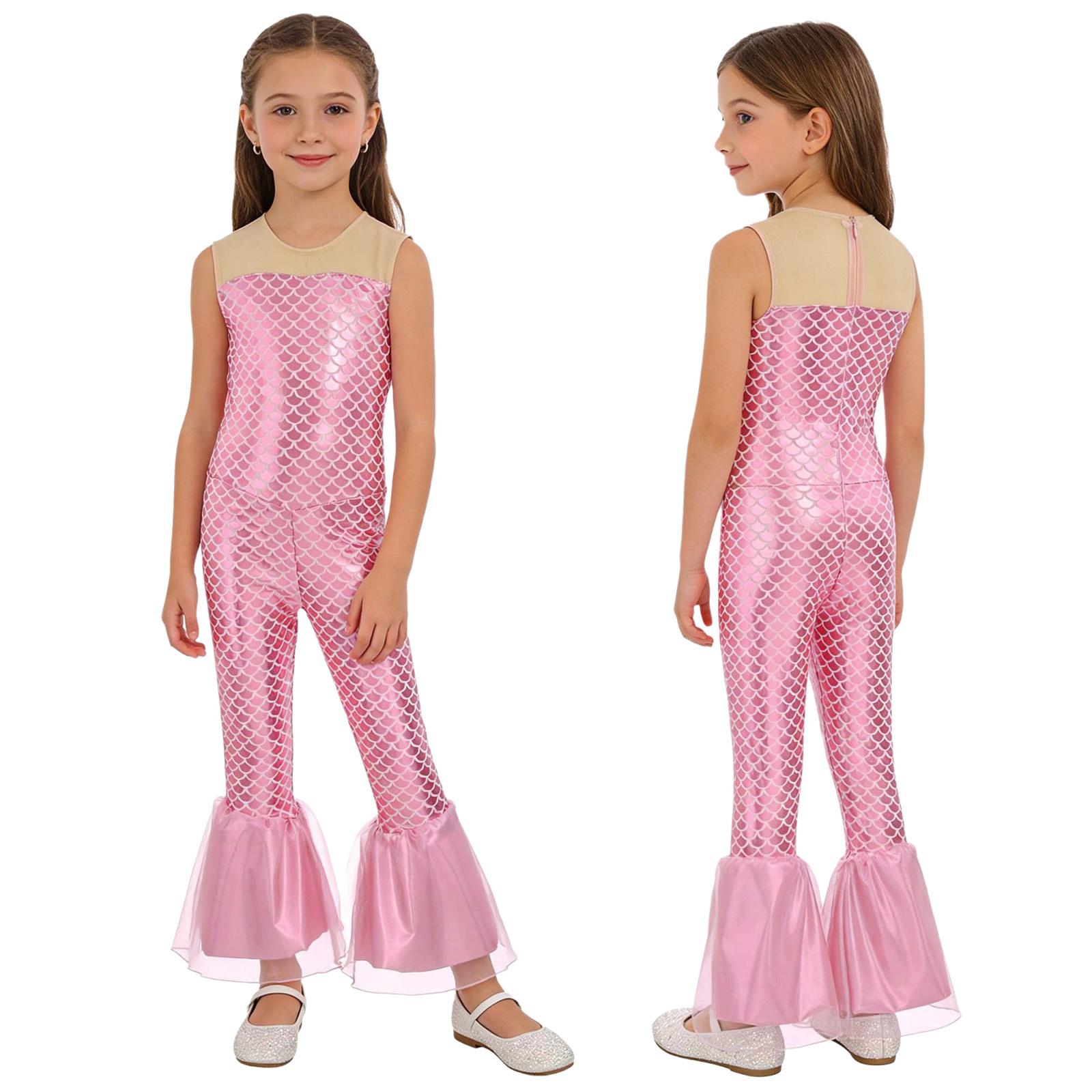 

All-in-One Mermaid Halloween Outfit for Kids Girls: Playful Fish Scale Jumpsuit, Easy to Wear for Instant Transformation 5-6 Years рожевий