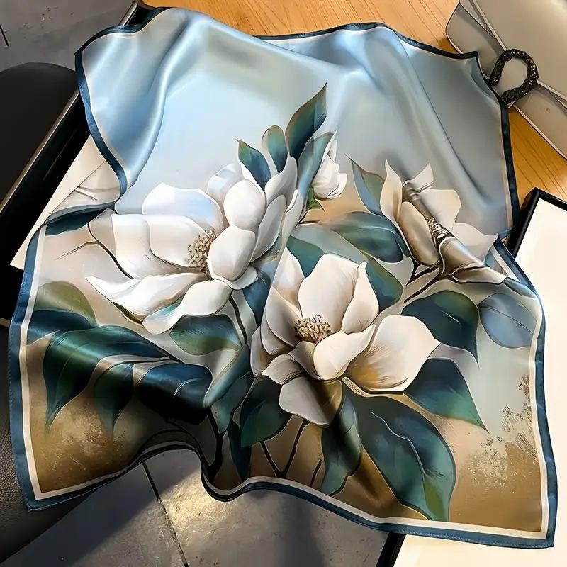 Women's Korean Style Retro Printed Imitation Silk Scarf for Professional and Casual Use