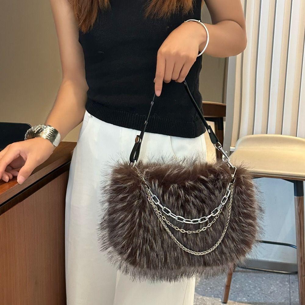 Y2k Fluffy Hobo Bags Portable Armpit Bag Elegant Fluffy Tote Bag  Party