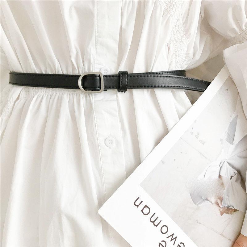 Korean New Soft Leather Retro Non-hole Black Belt Female Student Pants Without Holes for Women