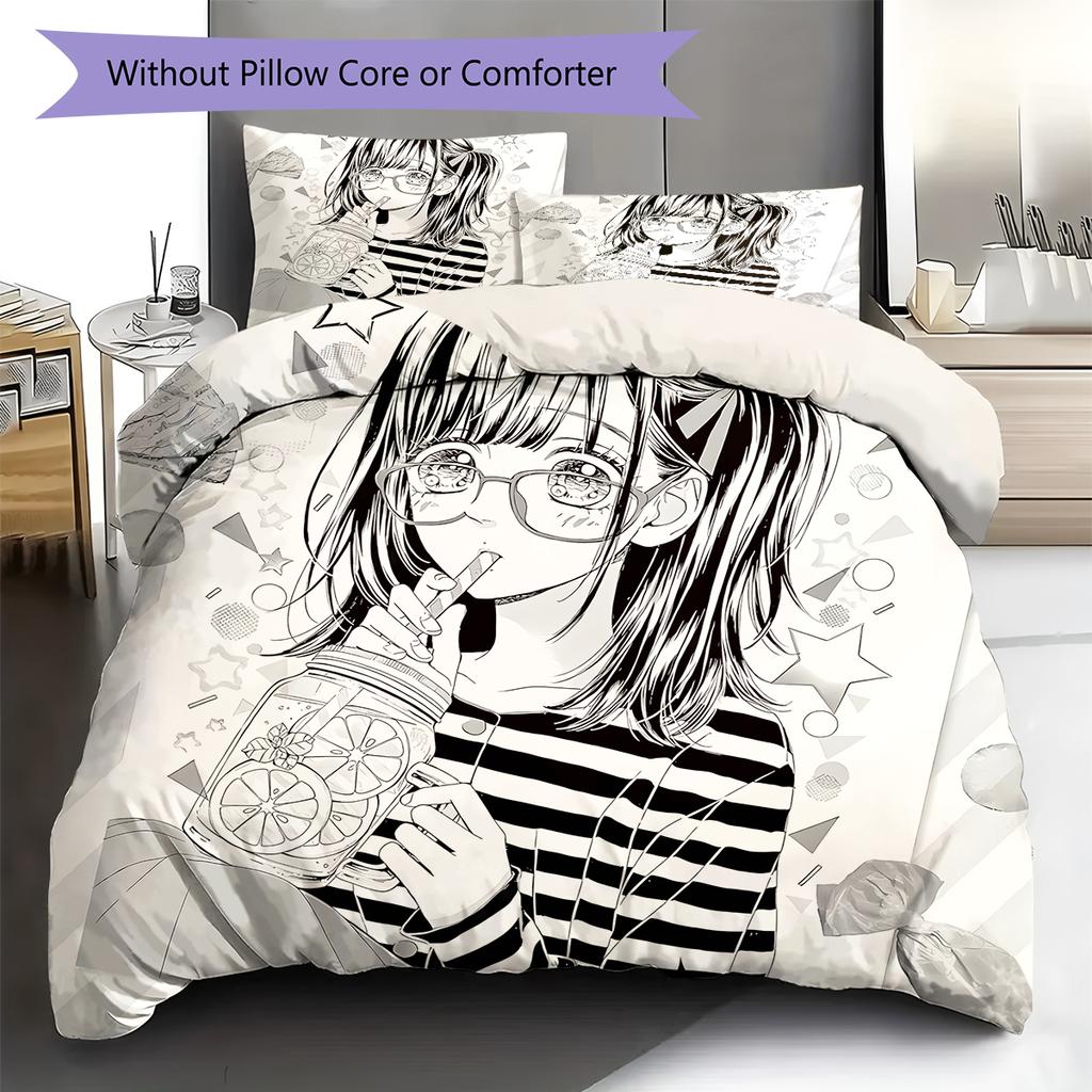Honey Lemon Soda Pattern Bedding,Quilt Set Quilt Cover Pillowcase Home Birthday Gift (1 * duvet cover + 2 * pillowcase, without core)