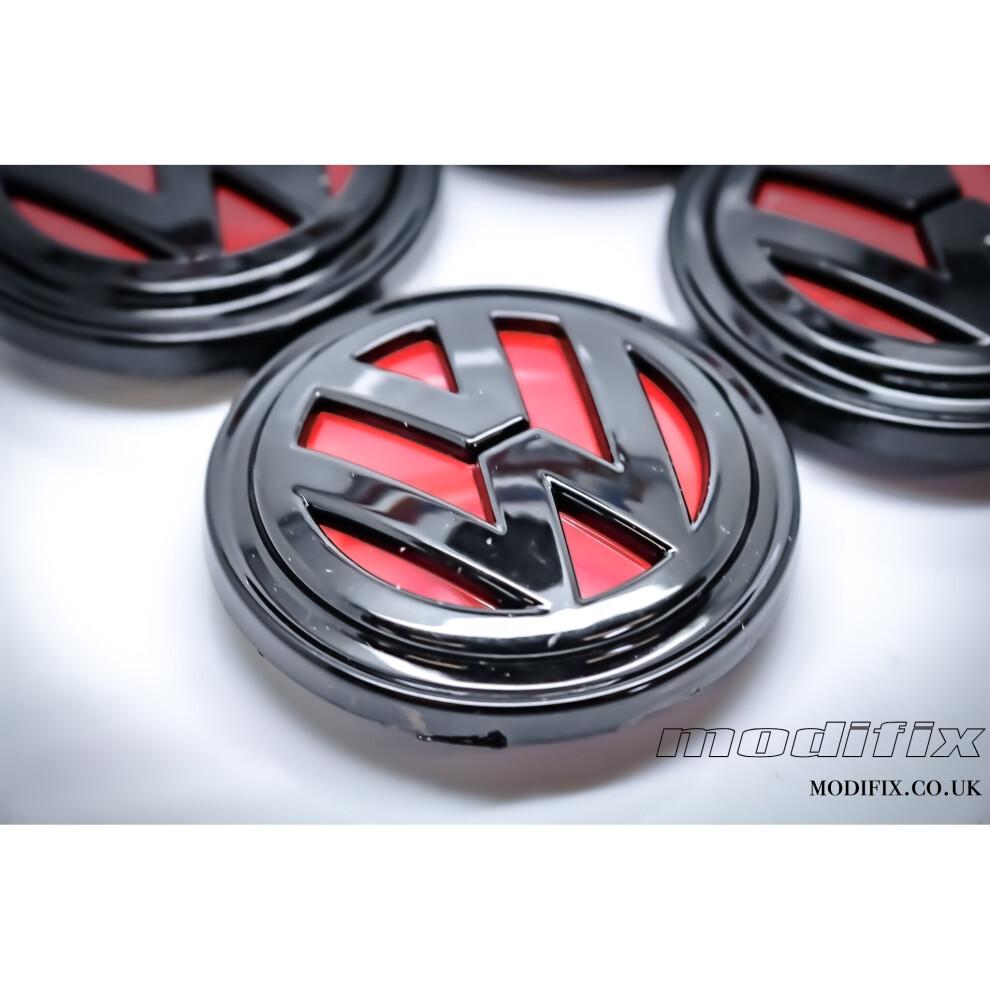 MODIFIX-CO-UK VW Glänzend Rot Schwarz Leichtmetallfelgen Mittelkappen 4 Stück VW Golf MK7 Passat Tiguan 66mm