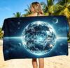 Large Microfiber Beach Towel, Cosmic Space Eye & Planets Print, Sand Free & Quick Dry, for Mystical Sci-Fi Summer Beach Use