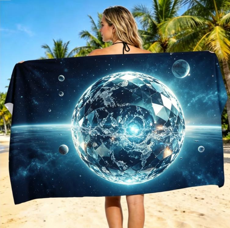 Large Microfiber Beach Towel, Cosmic Space Eye & Planets Print, Sand Free & Quick Dry, for Mystical Sci-Fi Summer Beach Use