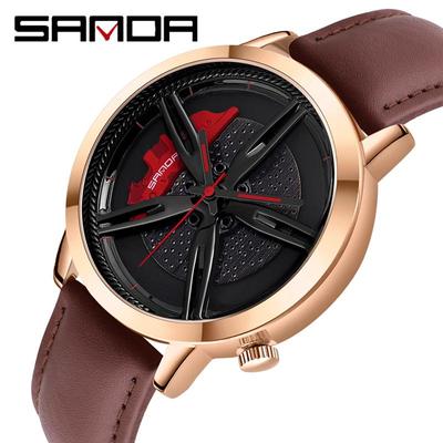 SANDA modetrend herenhorloge met holle wijzerplaat, studentenautowiel, waterdicht concept, creatief horloge