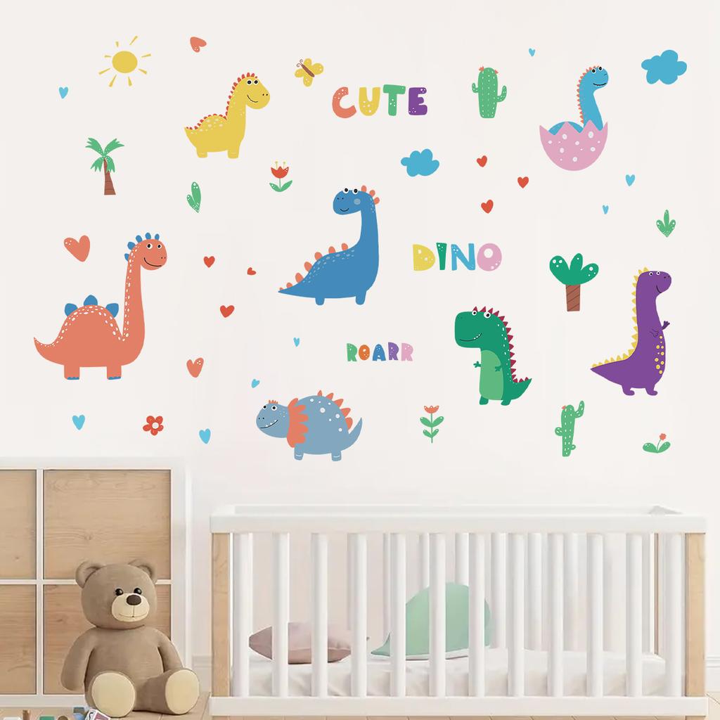 Cartoon Animal Cute Dinosaur Wall Stickers Removable for Kids Room Decoration Background Living Room Baby Nursery Wall Decals
