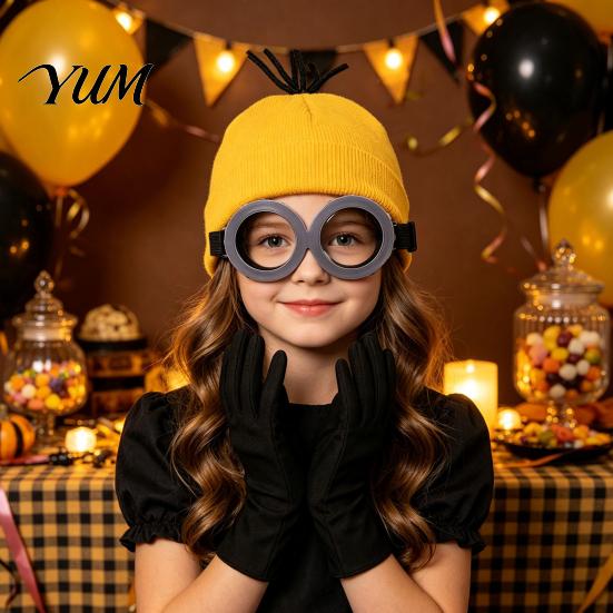 Black Breathable Gloves Knit Hat Costume Set, Retro Round Glasses Suspenders Gloves, Halloween Party Adult Theme Costumes Cosplay Accessories Kit for