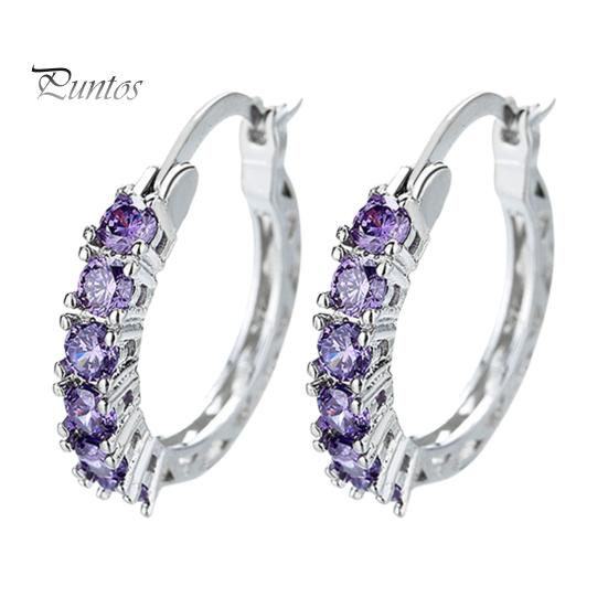 

1 пара женских сережек-обручей с синим кубическим цирконием, маленькие серьги-кольца для выпускного вечера, серьги-клипсы, медные круглые серьги фиолетовый