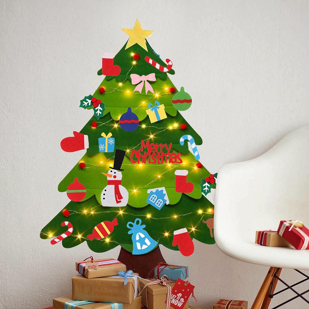 Diy Felt Christmas Tree Set Holiday Atmosphere Creative Christmas Decoration (with String Lights)