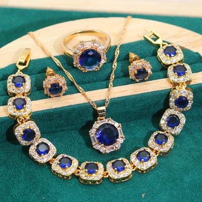 European and N New Jewelry Set Atmosphere Full of Diamond Lady Set Jewelry Earrings Ring Gold