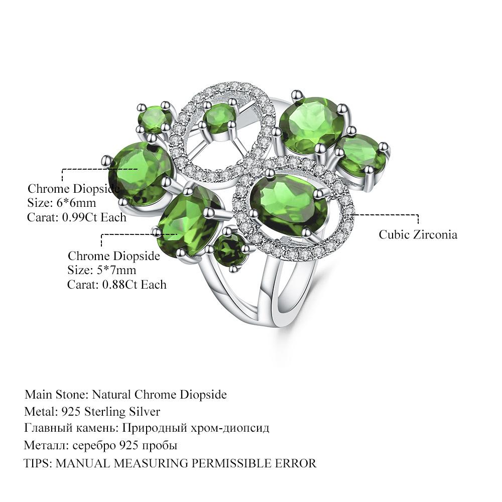 Light Luxury Design Natural Diopside Ring, High-End S925 Sterling Silver Inlaid Natural Colored Treasure Ring